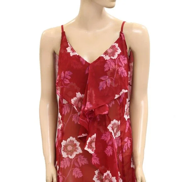 Free People Sunfaded Maxi Top Floral Printed Ruffle Slip Sheer Swing XS 279511 - Picture 6 of 8